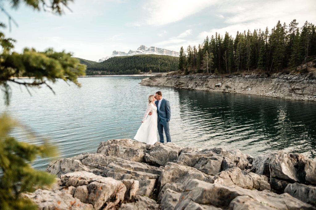 Lake Minnewanka Spring Elopement Intimate Wedding Banff Alberta Canadian Rockies