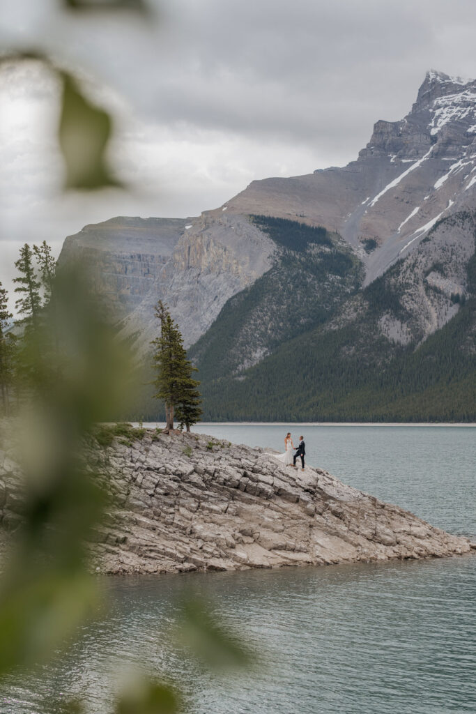 Canmore Rockies Wedding Photo at Lake Minnewanka