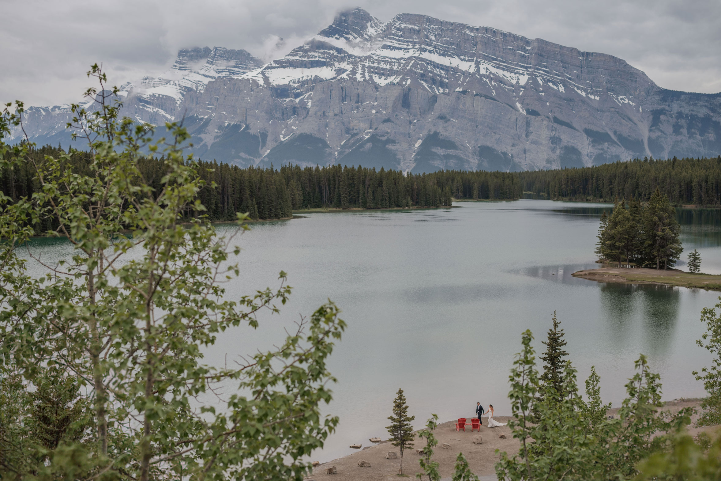 Canmore Rockies Wedding Photo at Two Jack Lake